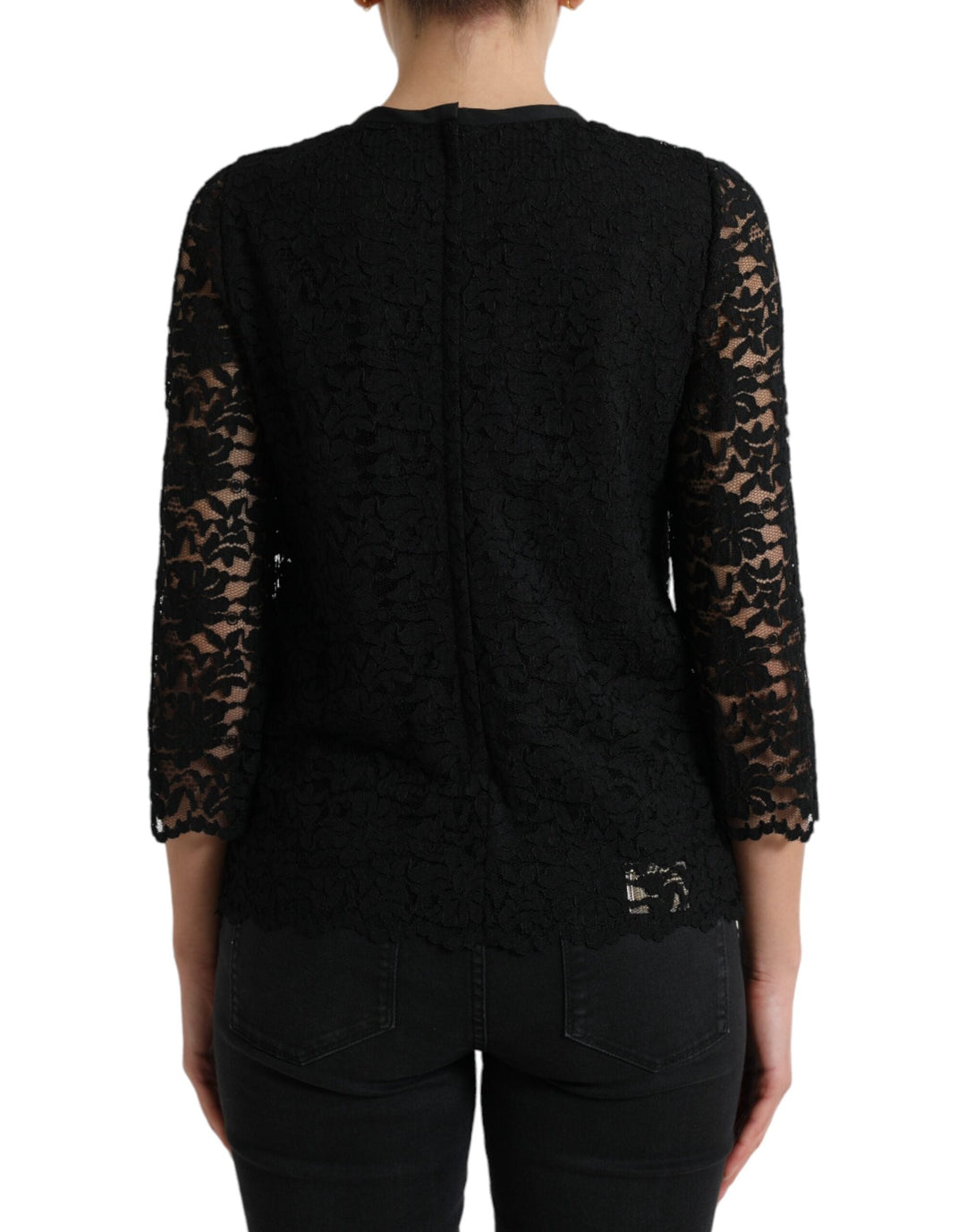 Dolce &amp; Gabbana - Black STAFF Blouse Floral Lace Nylon Top