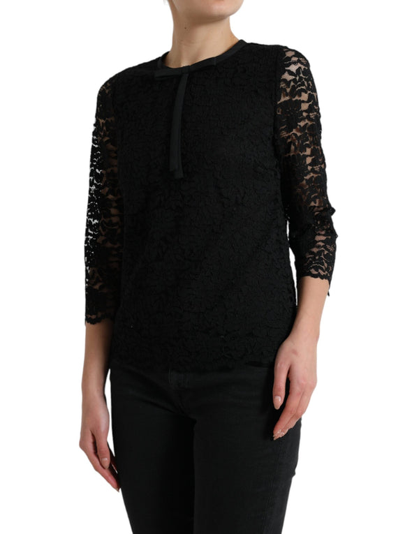 Dolce & Gabbana - Black STAFF Blouse Floral Lace Nylon Top