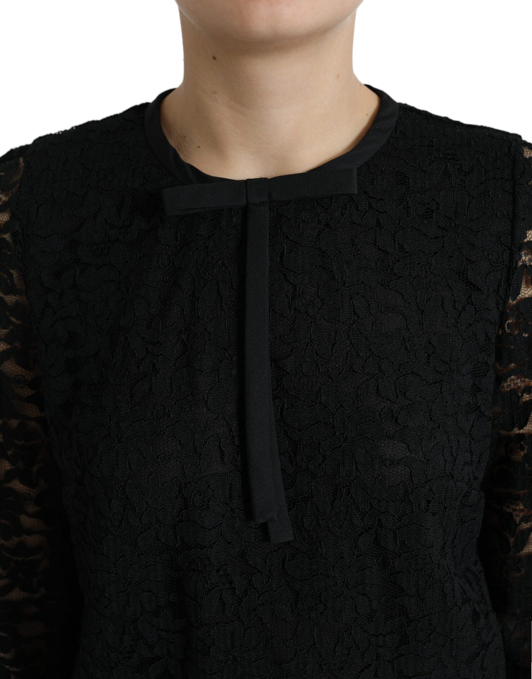 Dolce &amp; Gabbana - Black STAFF Blouse Floral Lace Nylon Top