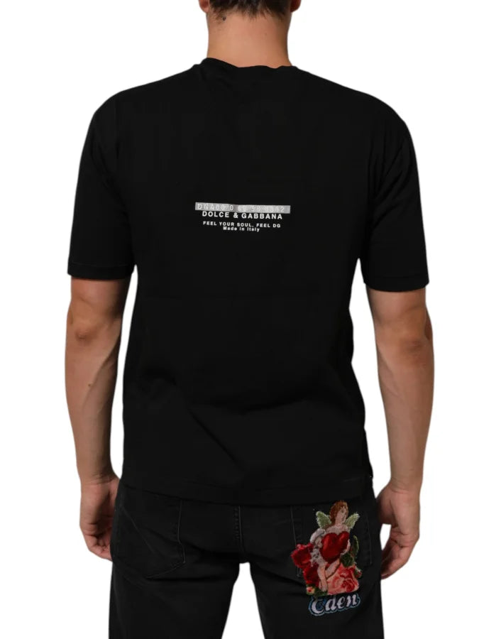 Dolce &amp; Gabbana Black Statement Cotton Crew Neck Men T-shirt