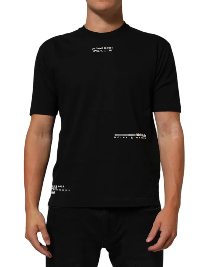 Dolce &amp; Gabbana Black Statement Cotton Crew Neck Men T-shirt