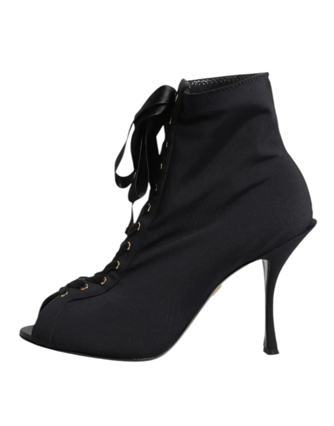 Dolce &amp; Gabbana Black Stiletto Heels Lace Up Boots Shoes