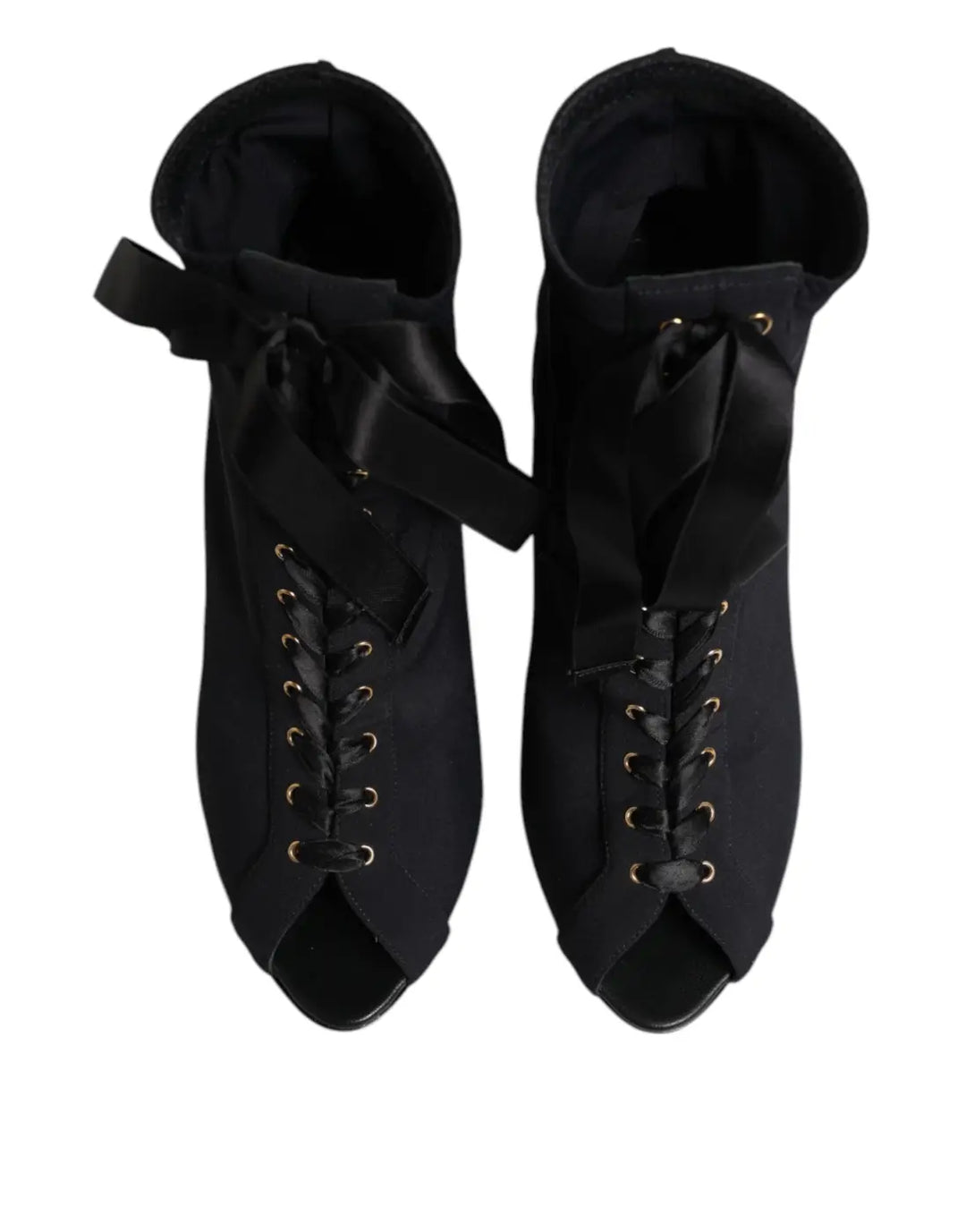 Dolce &amp; Gabbana Black Stiletto Heels Lace Up Boots Shoes