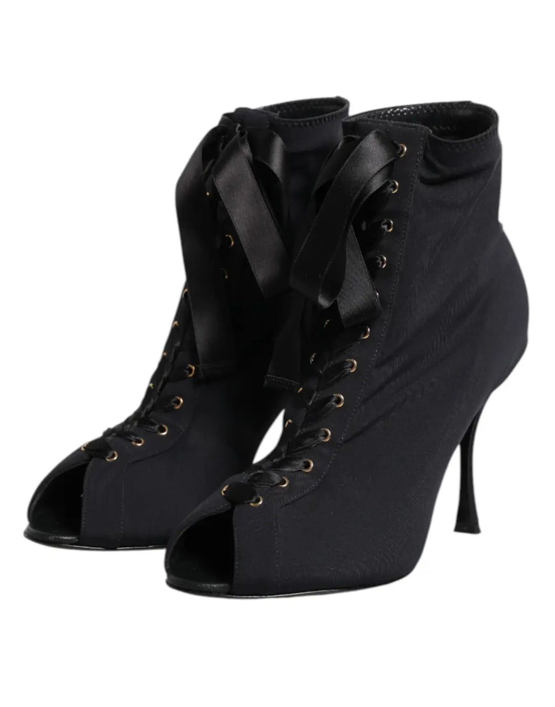 Dolce &amp; Gabbana Black Stiletto Heels Lace Up Boots Shoes