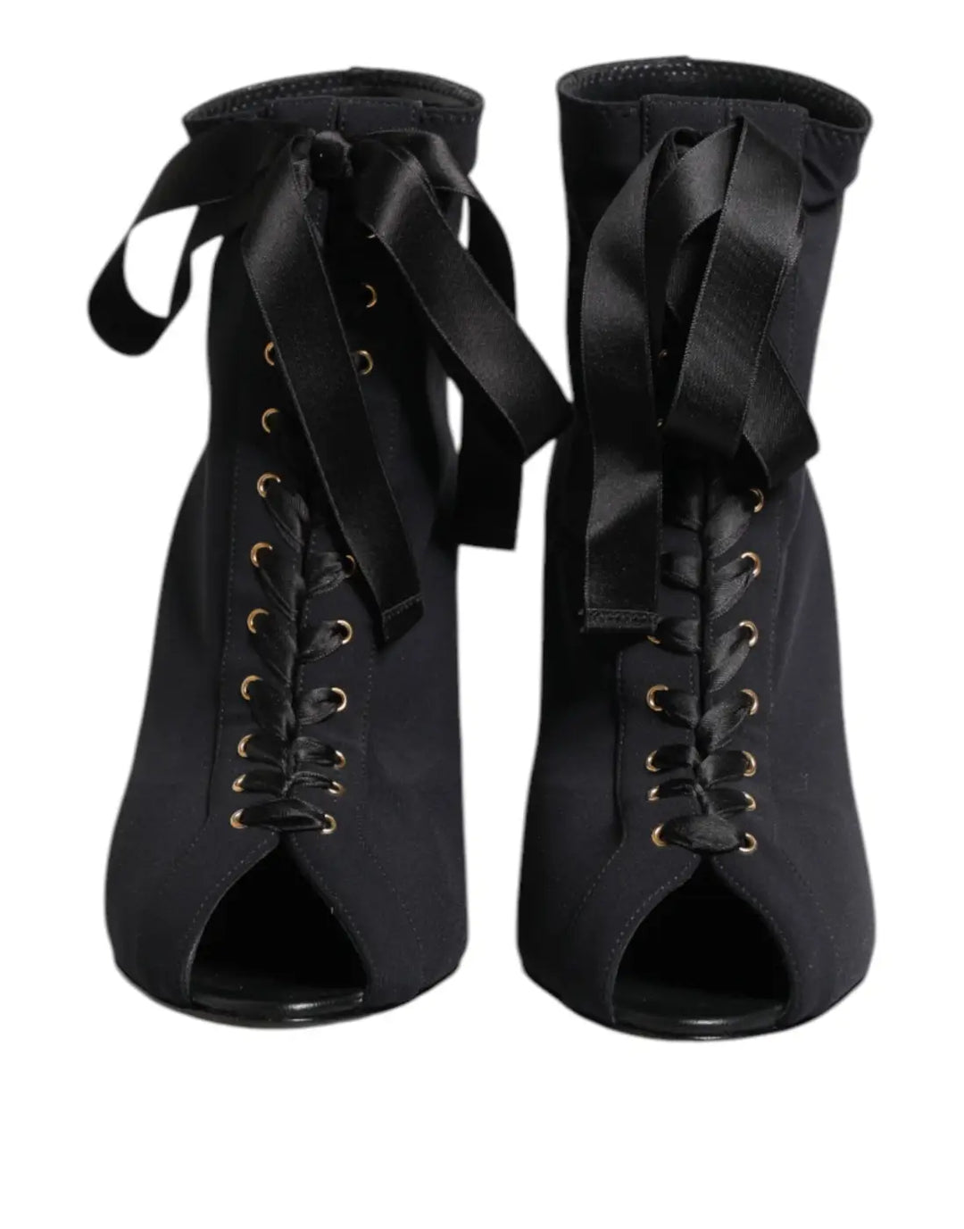 Dolce &amp; Gabbana Black Stiletto Heels Lace Up Boots Shoes