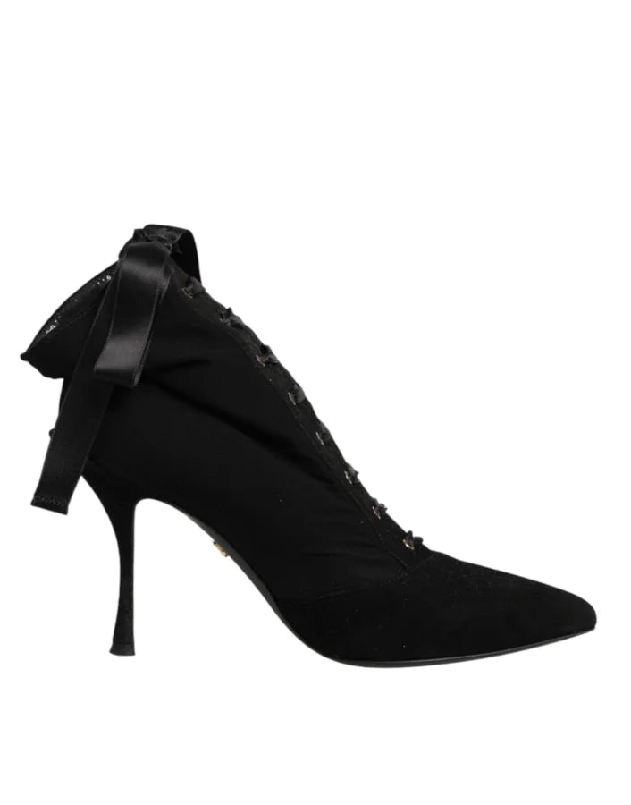 Dolce &amp; Gabbana Black Stiletto Heels Lace Up Boots Shoes