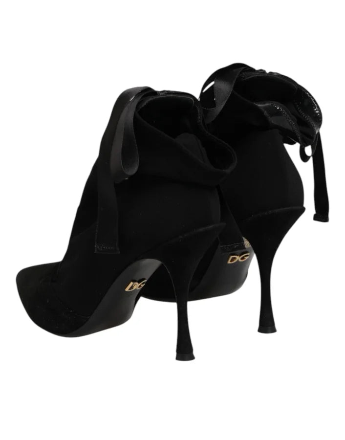 Dolce &amp; Gabbana Black Stiletto Heels Lace Up Boots Shoes