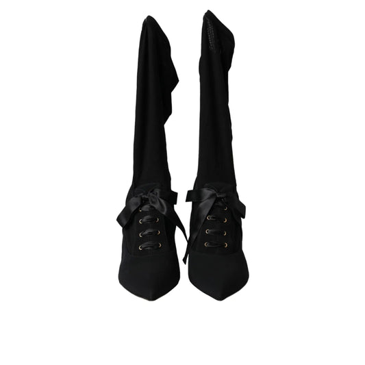 Dolce & Gabbana Black Stiletto Heels Mid Calf Boots Shoes