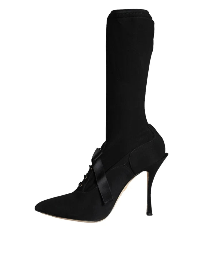 Dolce &amp; Gabbana Black Stiletto Heels Mid Calf Boots Shoes