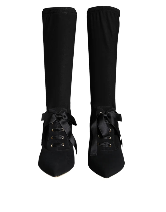 Dolce &amp; Gabbana Black Stiletto Heels Mid Calf Boots Shoes