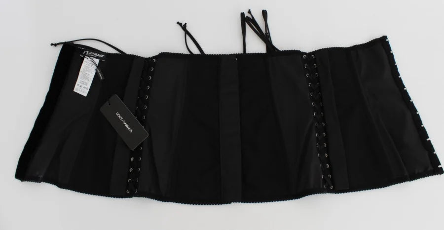 Dolce &amp; Gabbana Black Stretch Corset Waist Strap Belt