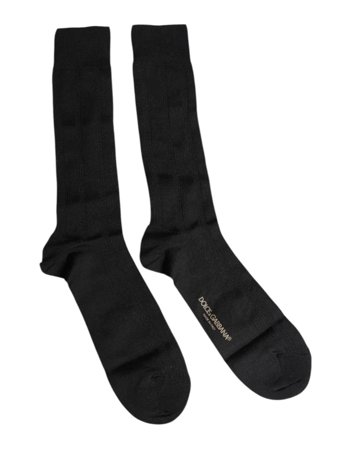Dolce &amp; Gabbana Black Stretch Logo Mid Calf Men Socks