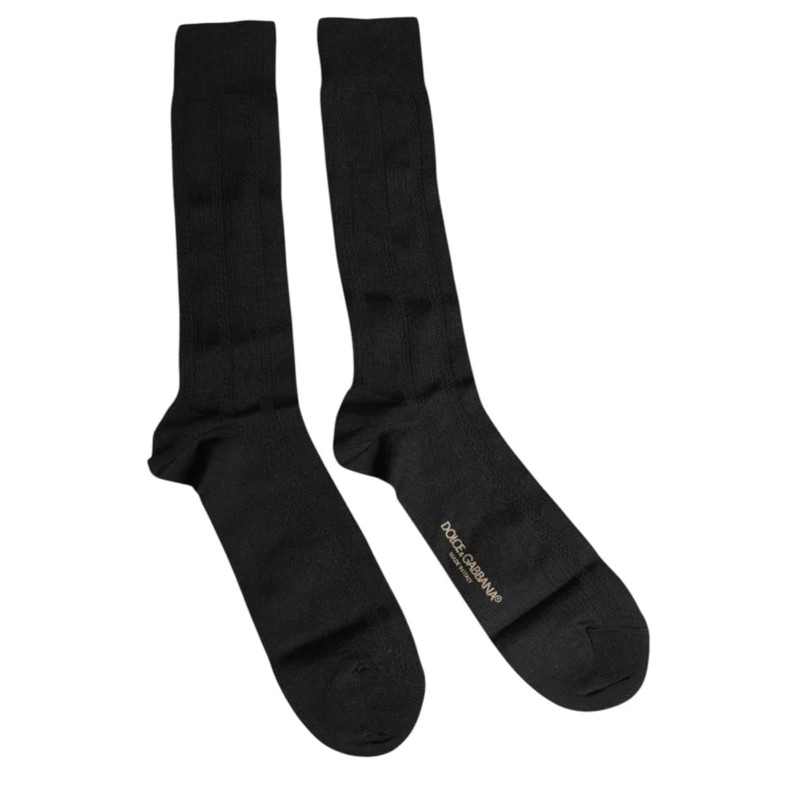 Dolce &amp; Gabbana Black Stretch Logo Mid Calf Men Socks