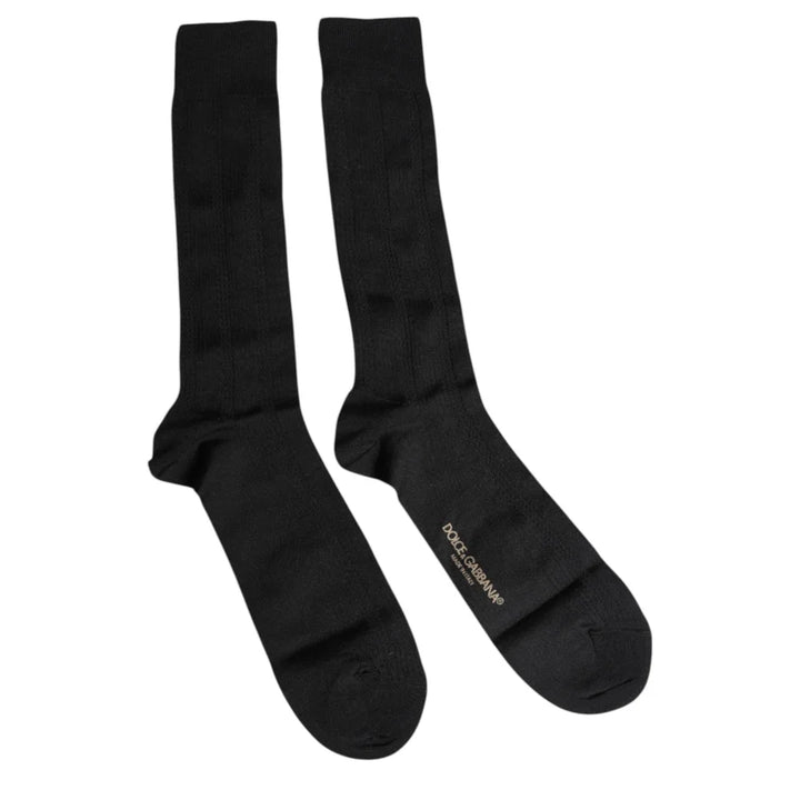 Dolce &amp; Gabbana Black Stretch Logo Mid Calf Men Socks