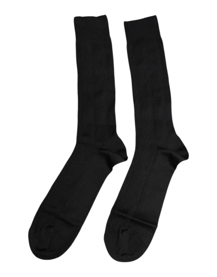 Dolce &amp; Gabbana Black Stretch Logo Mid Calf Men Socks