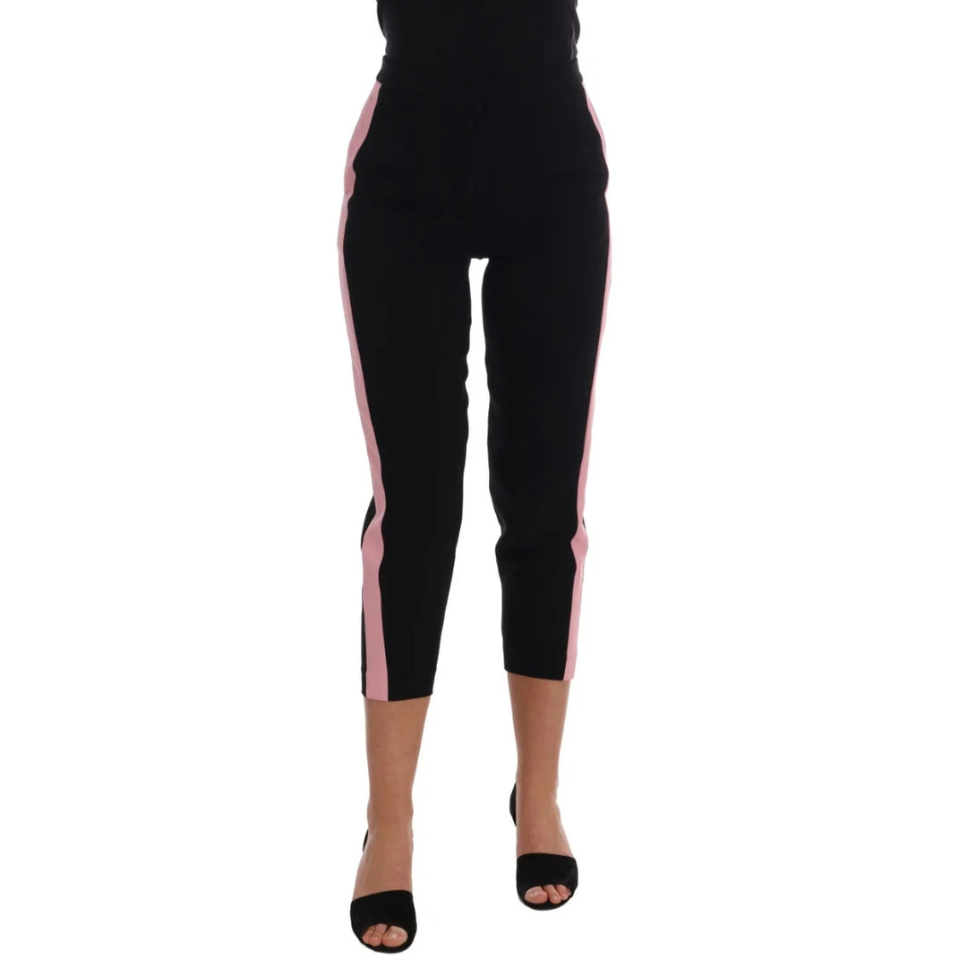 Dolce & Gabbana Black Stretch Pink Stripes Capri Pants
