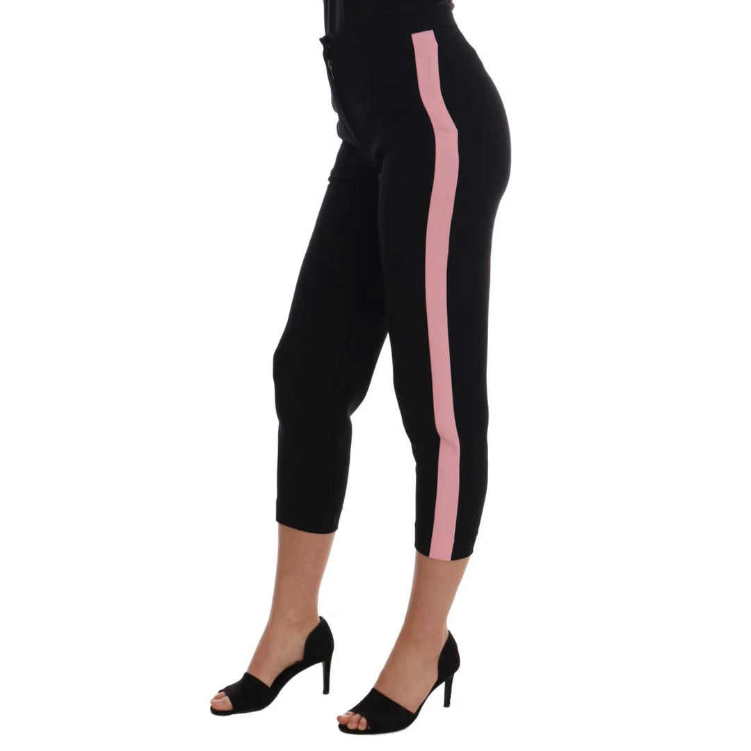 Dolce & Gabbana Black Stretch Pink Stripes Capri Pants