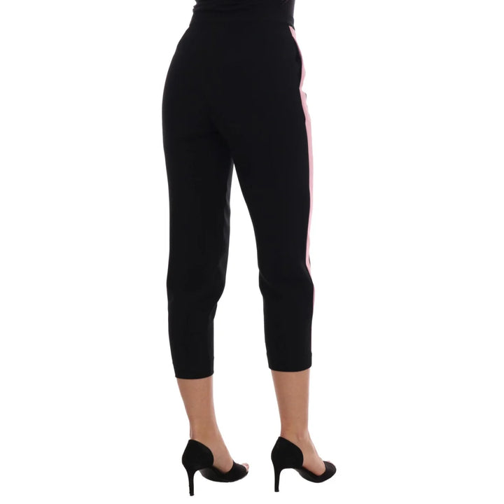 Dolce & Gabbana Black Stretch Pink Stripes Capri Pants