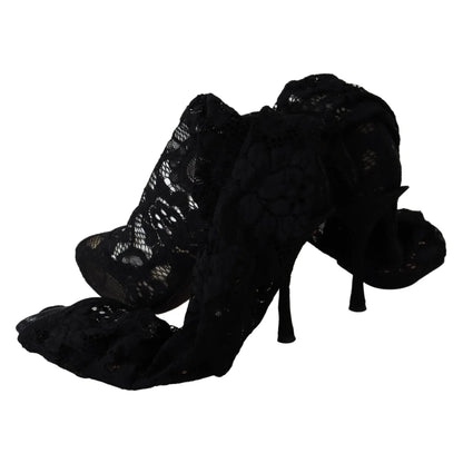 Dolce Gabbana Black Stretch Sock Pumps Luxury Authentic Style &