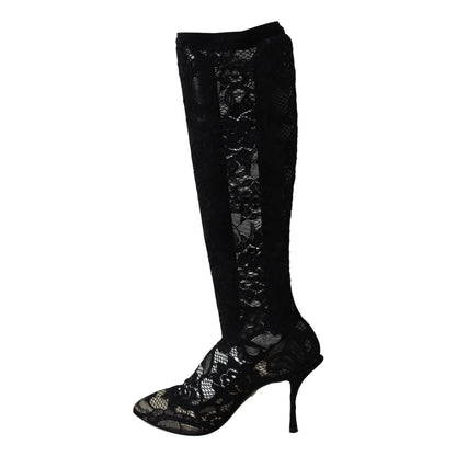 Dolce Gabbana Black Stretch Sock Pumps Luxury Authentic Style &