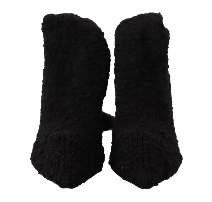 Dolce &amp; Gabbana Black Stretch Socks Knee High Booties Shoes