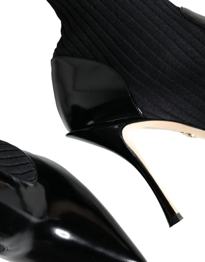 Dolce &amp; Gabbana Black Stretch Stilettos Booties Socks Shoes