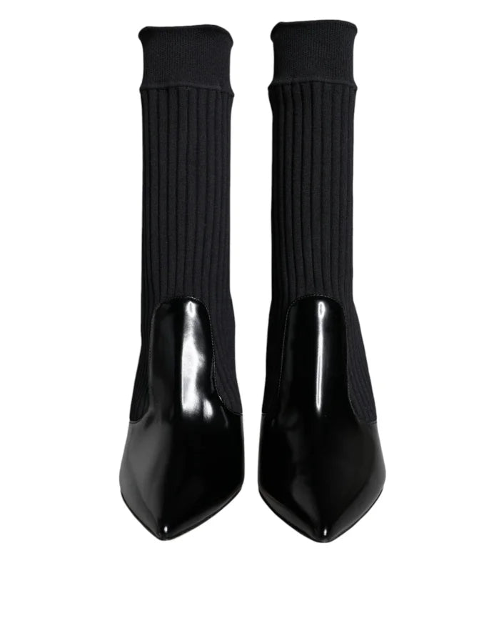 Dolce &amp; Gabbana Black Stretch Stilettos Booties Socks Shoes