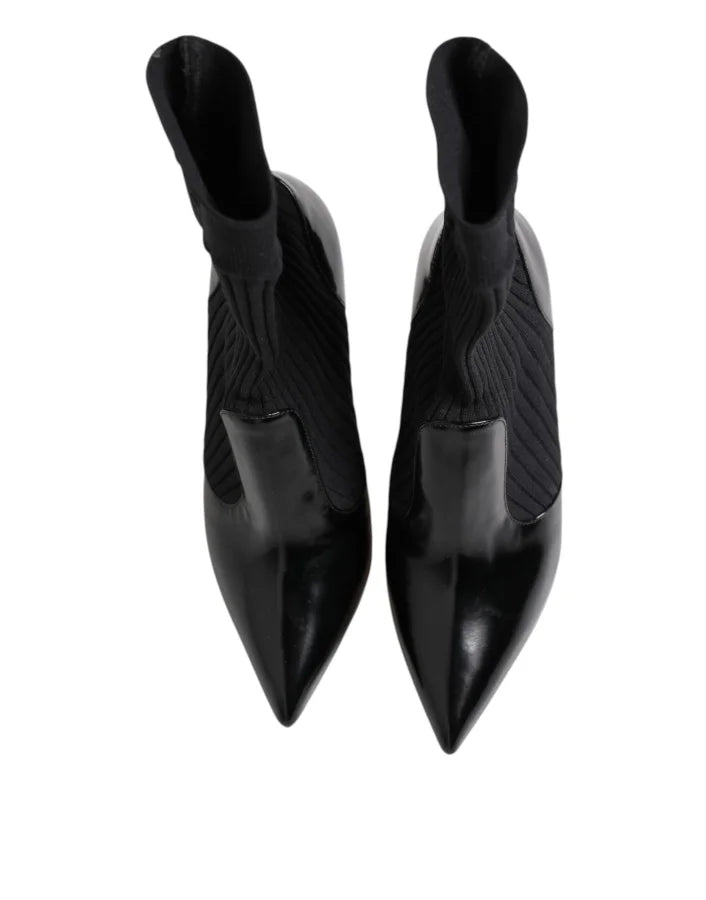 Dolce &amp; Gabbana Black Stretch Stilettos Booties Socks Shoes