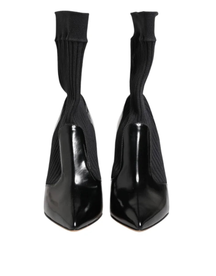 Dolce &amp; Gabbana Black Stretch Stilettos Booties Socks Shoes