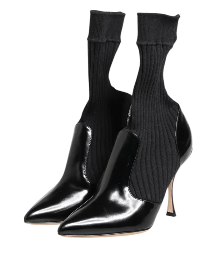 Dolce &amp; Gabbana Black Stretch Stilettos Booties Socks Shoes