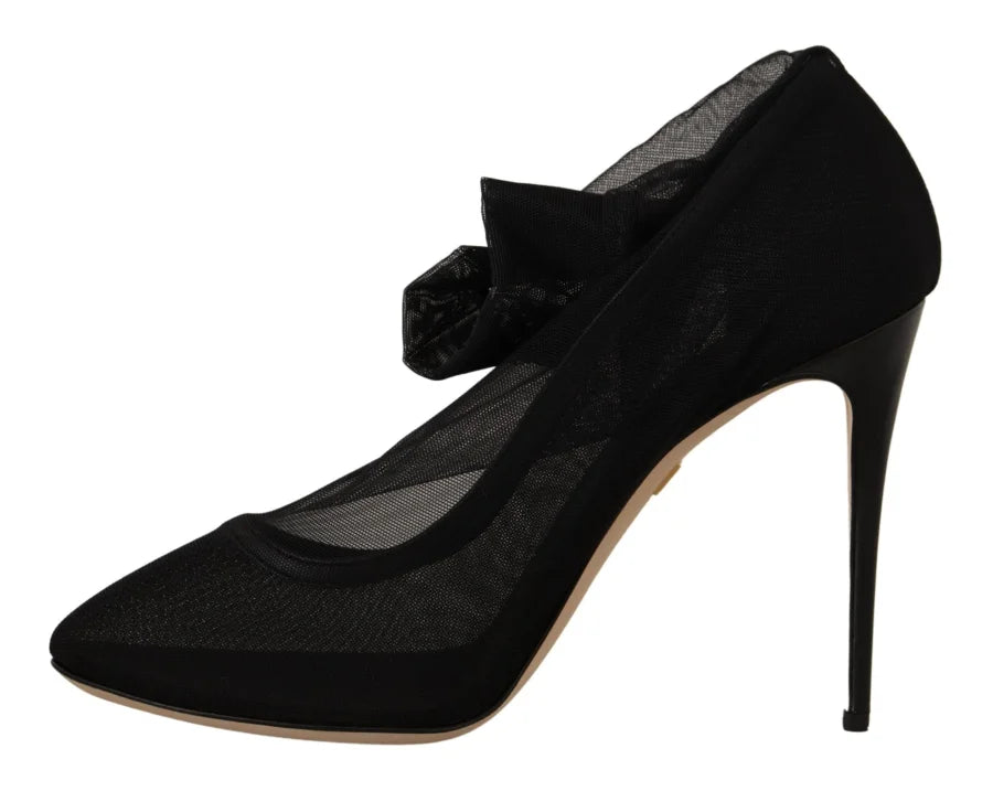 Dolce &amp; Gabbana Black Stretch Tulle Boots Shoes