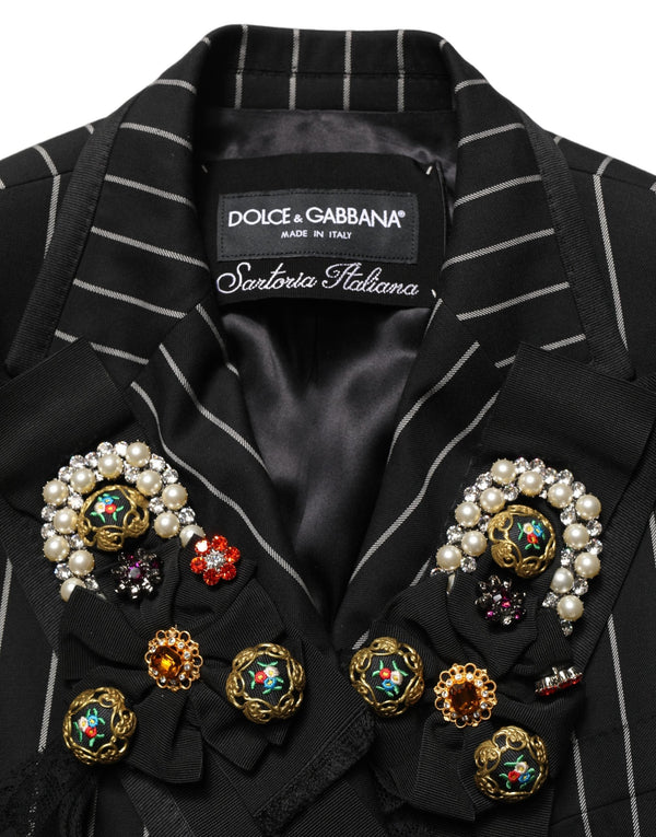 Dolce & Gabbana Sport Jackets - Black Stripe Double-Breasted Blazer Jacket