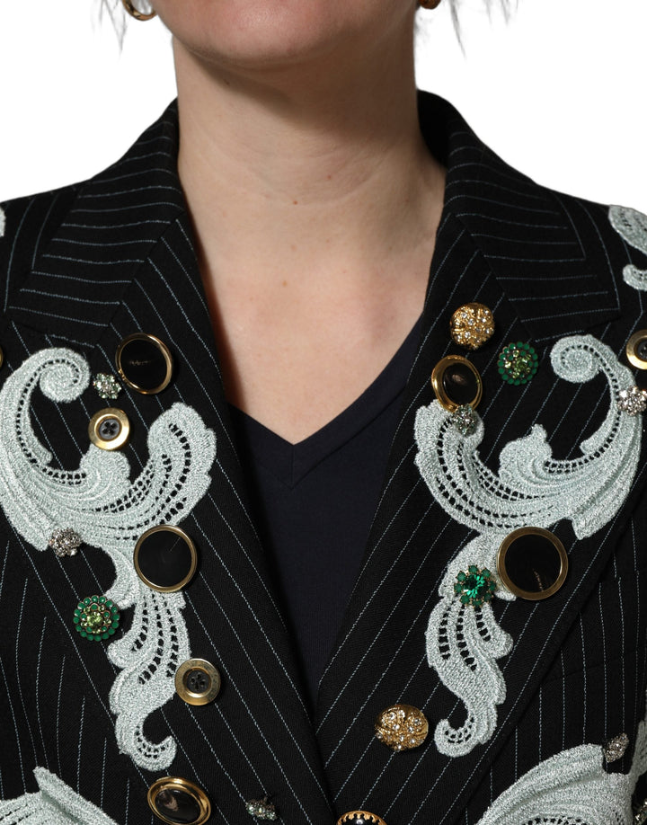 Dolce &amp; Gabbana Sport Jackets - Black Stripe Double-Breasted Blazer Jacket