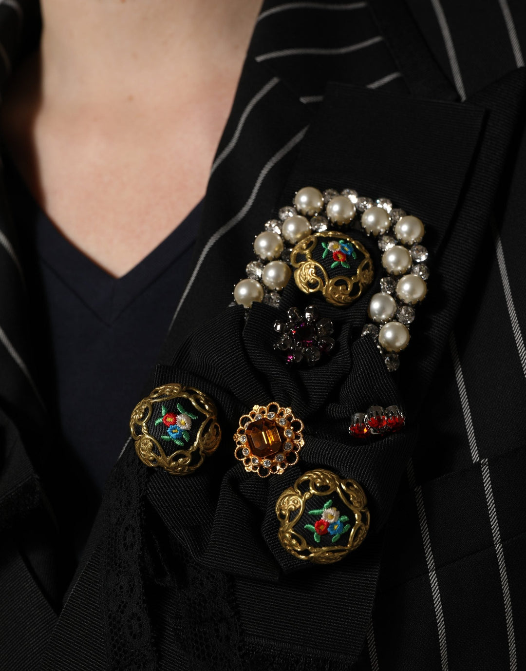 Dolce &amp; Gabbana Sport Jackets - Black Stripe Double-Breasted Blazer Jacket