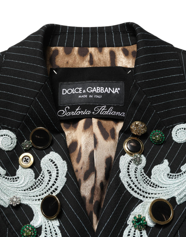 Dolce & Gabbana Sport Jackets - Black Stripe Double-Breasted Blazer Jacket