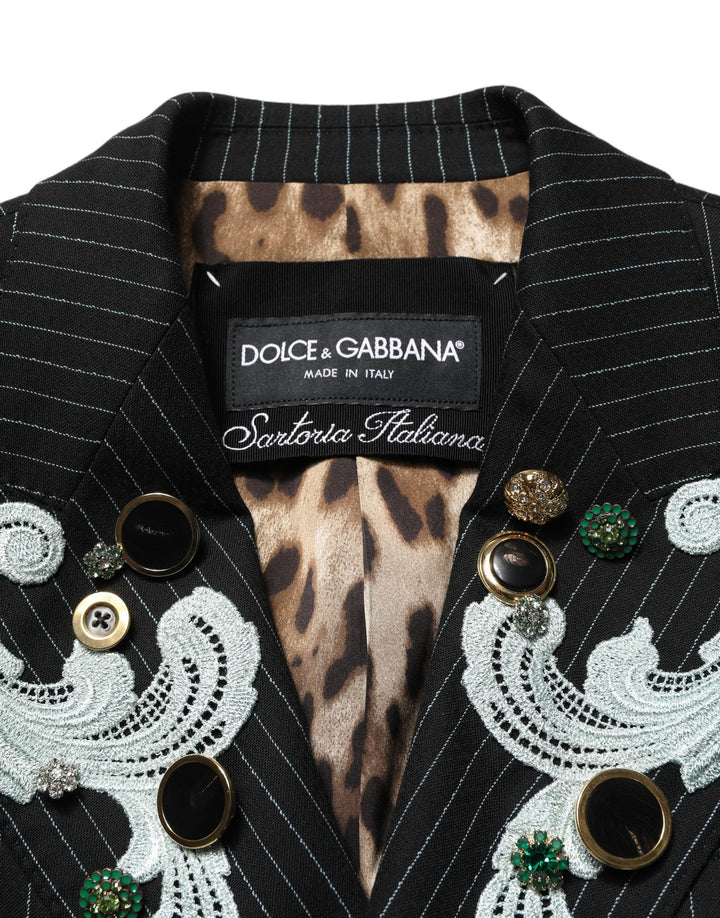 Dolce &amp; Gabbana Sport Jackets - Black Stripe Double-Breasted Blazer Jacket