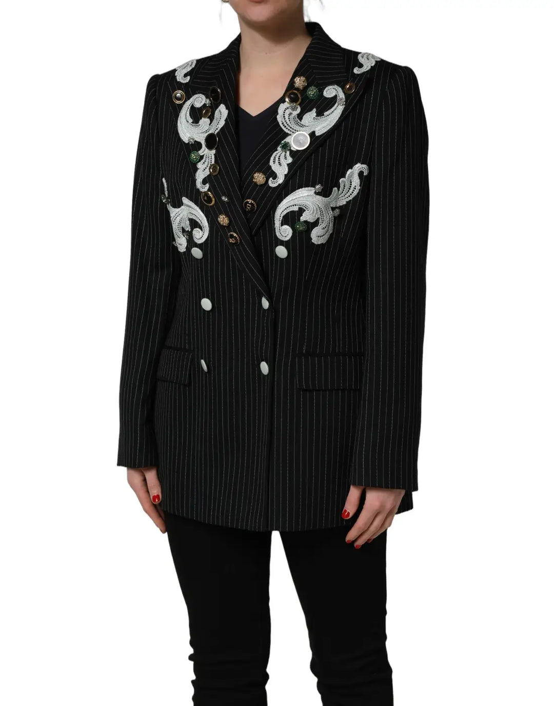 Dolce &amp; Gabbana Black Stripe Double-Breasted Blazer Jacket