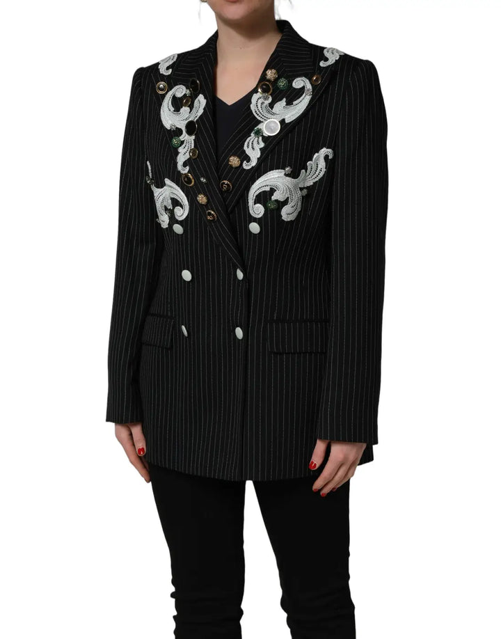 Dolce &amp; Gabbana Black Stripe Double-Breasted Blazer Jacket