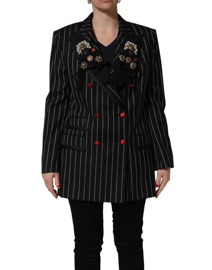Dolce &amp; Gabbana Black Stripe Double-Breasted Blazer Jacket