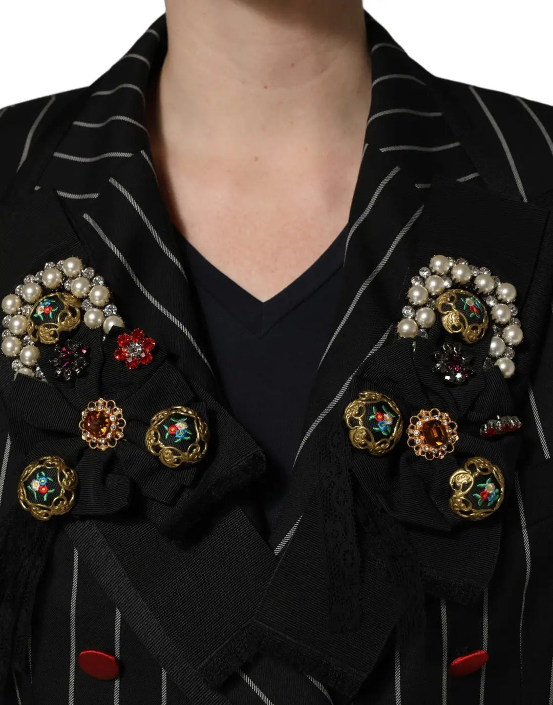 Dolce &amp; Gabbana Black Stripe Double-Breasted Blazer Jacket