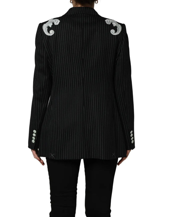 Dolce &amp; Gabbana Black Stripe Double-Breasted Blazer Jacket
