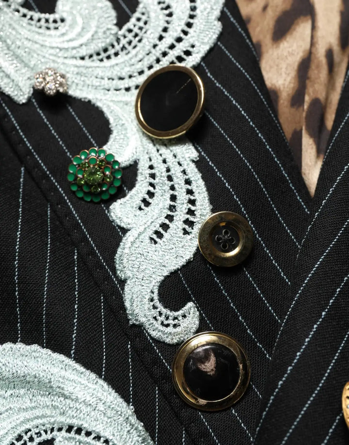 Dolce &amp; Gabbana Black Stripe Double-Breasted Blazer Jacket