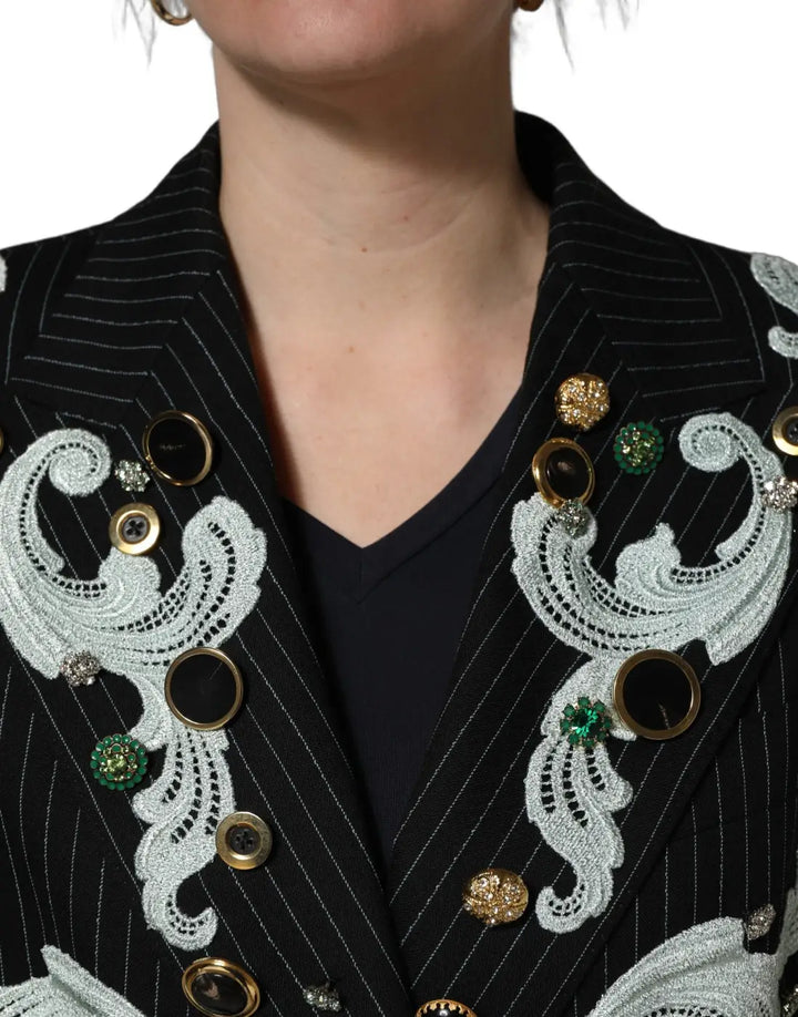 Dolce &amp; Gabbana Black Stripe Double-Breasted Blazer Jacket