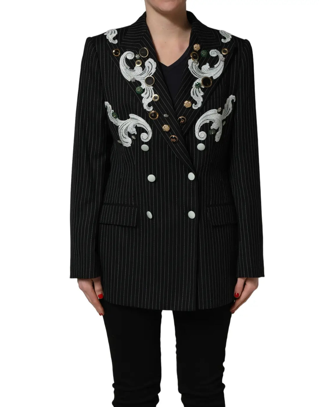Dolce &amp; Gabbana Black Stripe Double-Breasted Blazer Jacket