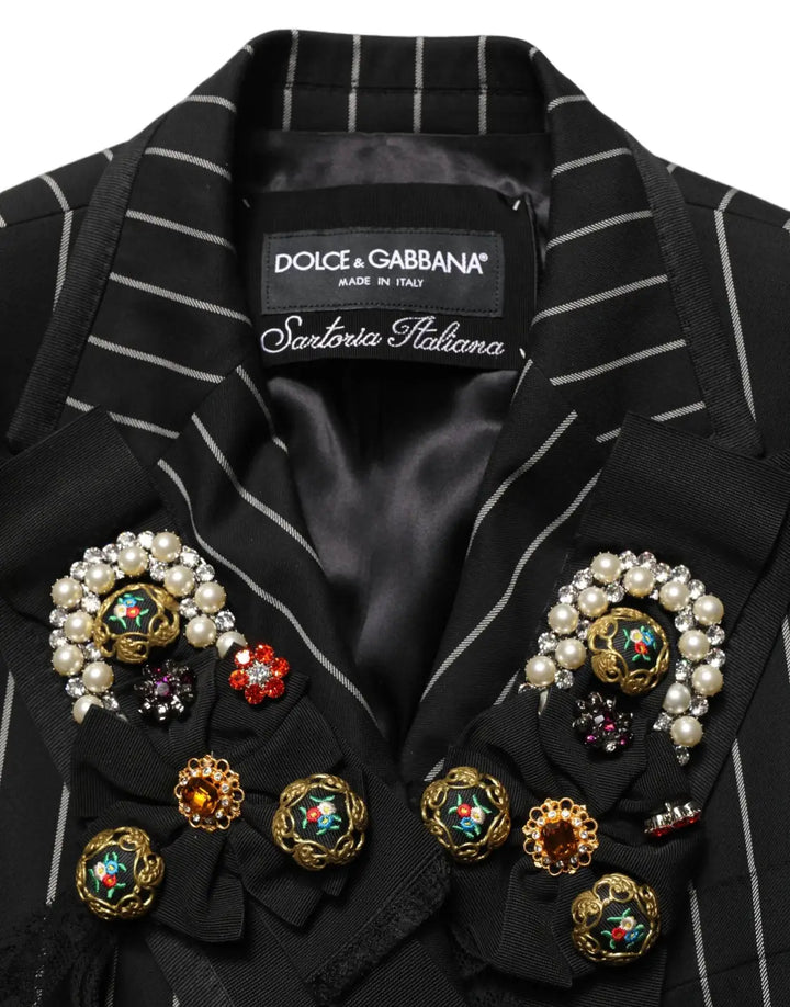 Dolce &amp; Gabbana Black Stripe Double-Breasted Blazer Jacket
