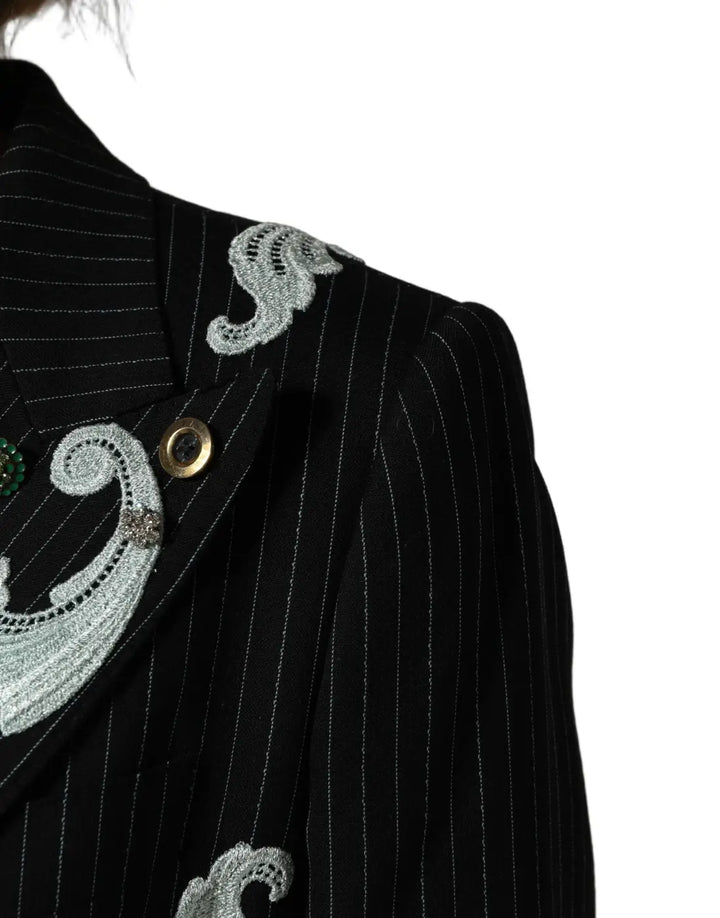 Dolce &amp; Gabbana Black Stripe Double-Breasted Blazer Jacket