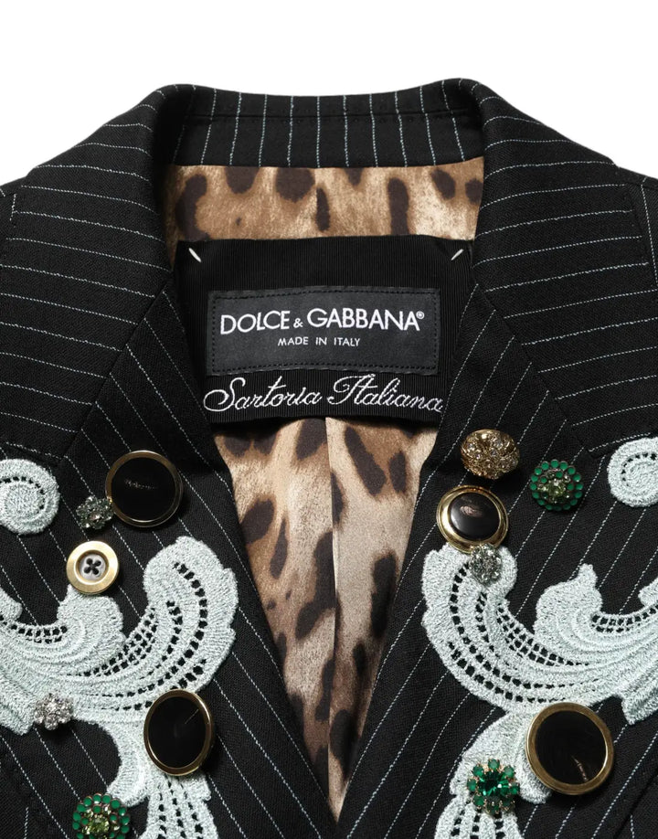 Dolce &amp; Gabbana Black Stripe Double-Breasted Blazer Jacket