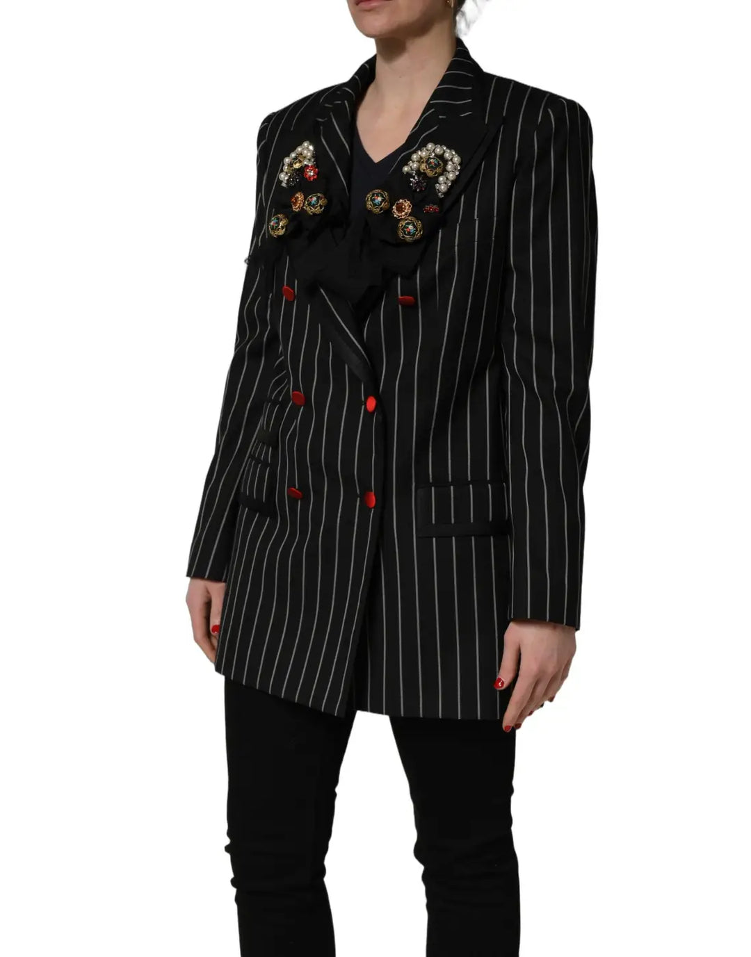 Dolce &amp; Gabbana Black Stripe Double-Breasted Blazer Jacket
