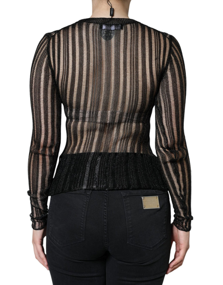 Dolce &amp; Gabbana - Black Stripe See Through Long Sleeves Top