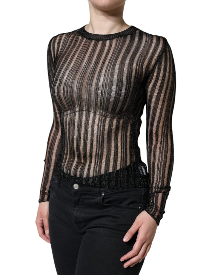 Dolce &amp; Gabbana - Black Stripe See Through Long Sleeves Top